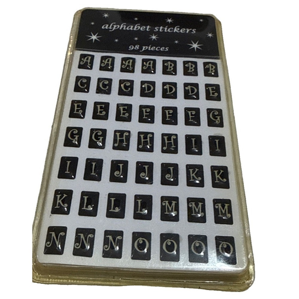 New Old Stock Vintage Black Silver Letter Number Sticker Set Scrapbooking Tiny